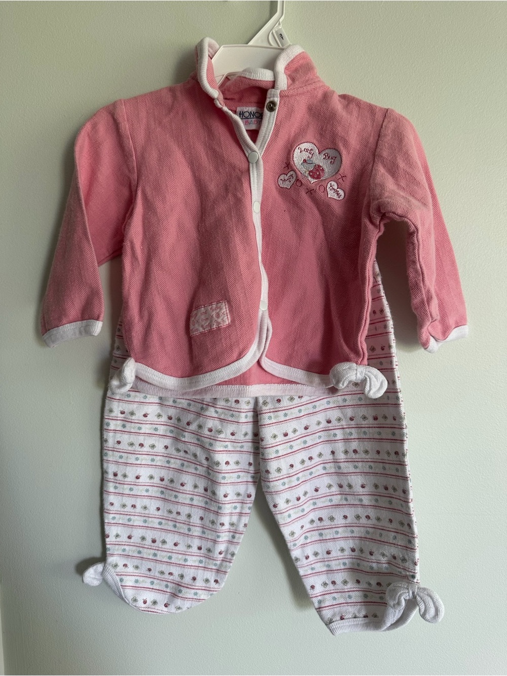 Vintage Honors Baby 100% Cotton Pink Heart Patch Two-Piece Kids Outfit